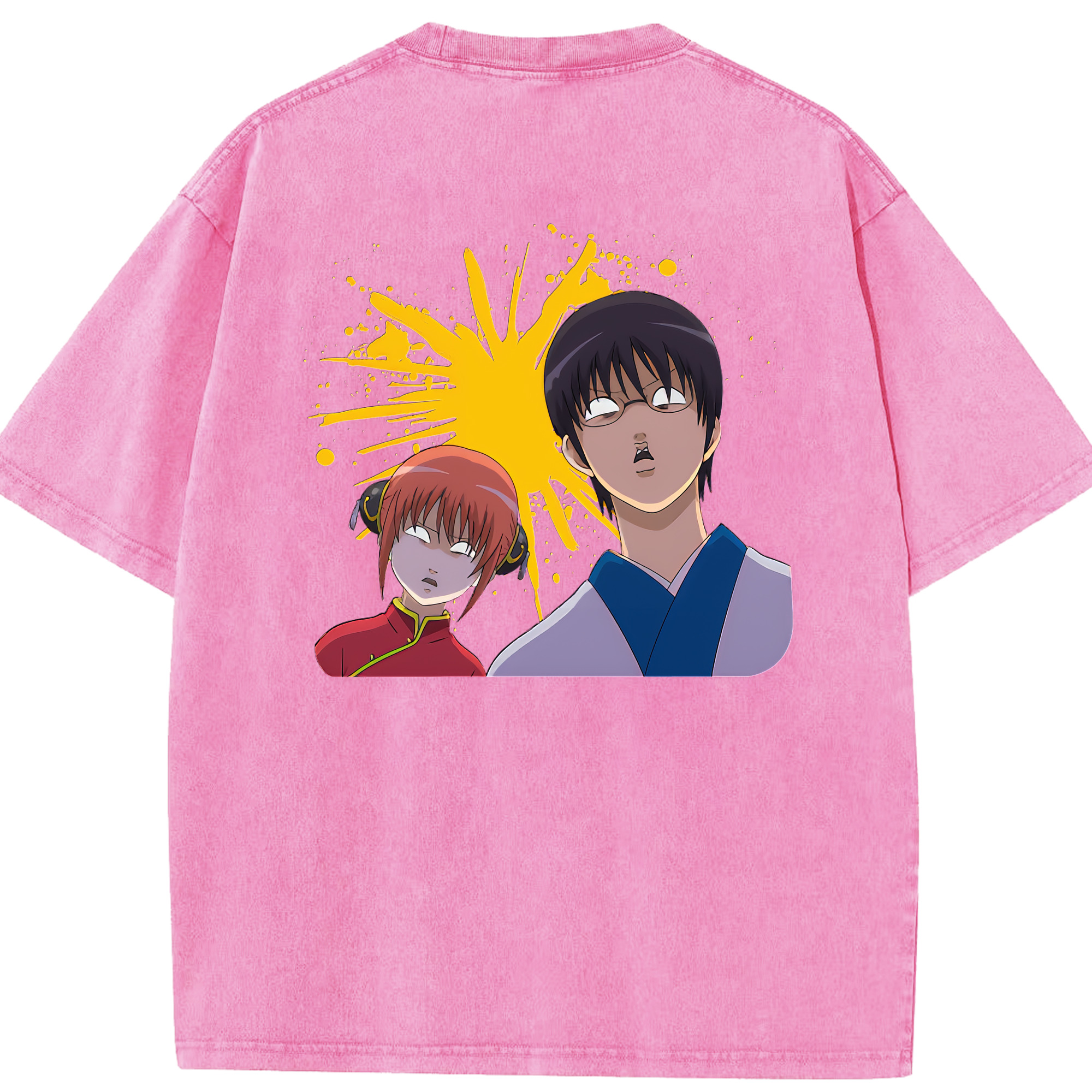 （画像用） ぎんたま 坂田銀時（さかたぎんとき） 神楽 志村新八（しむら しんぱち） GINTAMA Sakata Gintoki Kagura Shimura Shinpachi 綿100% ヴィンテージ風 半袖Tシャツ（背面プリント）